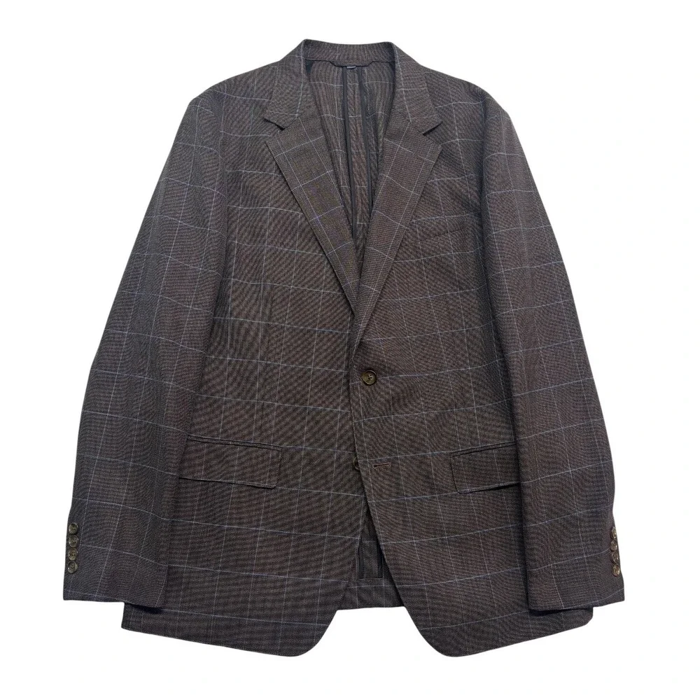 Bonobos 44R Brown Windowpane Unstructured Wool Blazer Jacket Sport Coat Slim